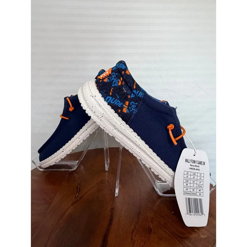 Hey Dude Wally Funk Y Game On Navy Multi Youth J3 EU36 NWT